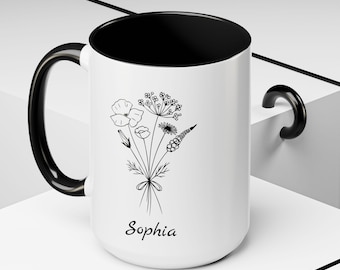 Wildflower Coffee Mug: Personalized Floral Mug, Custom Name Cup Gift for Women