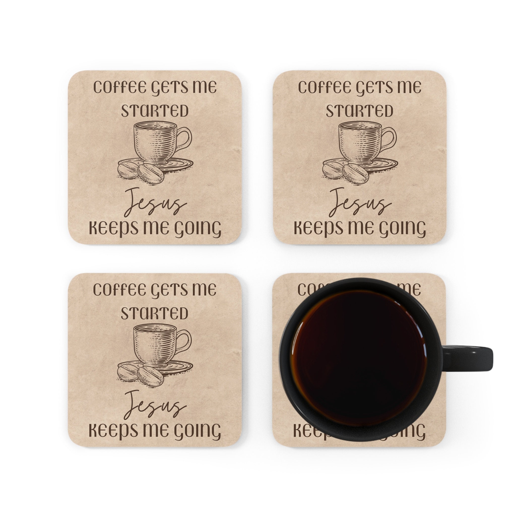 Set Di 6 Sottobicchieri In Sughero Naturale Con Incisione Croce Cristiana - Diametro 9,5 Cm, Spessore 3 Mm