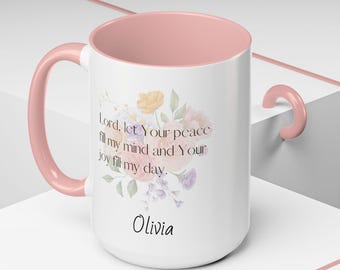 Personalized Bible Verse Coffee Mug: Custom Scripture Cup, Floral Design Christian Gift for Women, Religious Drinkware