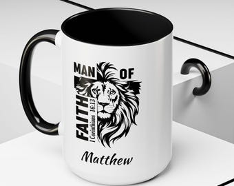 Personalized Christian Coffee Mug: Man of Faith Ceramic Cup, Gift for Dad Husband Men, Custom Man of God Mug
