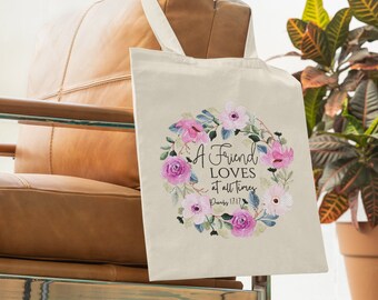 Christian Cotton Canvas Tote Bag: Floral Bible Verse Gift