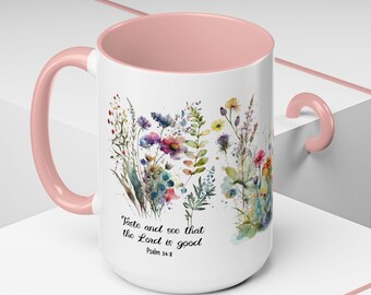 Bible Verse Coffee Mug, Floral Design, Christian Gift