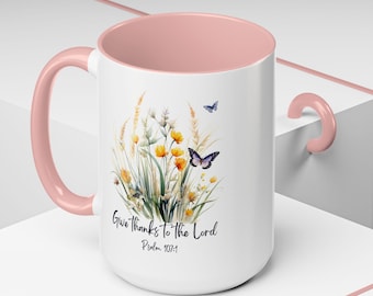 Floral Scripture Coffee Mug, Christian Gift, Give Thanks