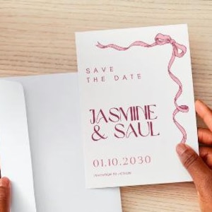 Pink Bow Save the Date, Editable Template, Instant Download, Wedding Save the Date, Pink Bow invite, pink bow welcome sign
