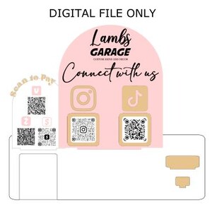 QR-Code-Chipleser Schlitz und Biz-Kartenhalter-Zeichen Lasergeschnittene Datei, Glowforge-Datei, Scan-to-Pay, Lightburn-Datei, Scan-to-Pay-Digitaldatei