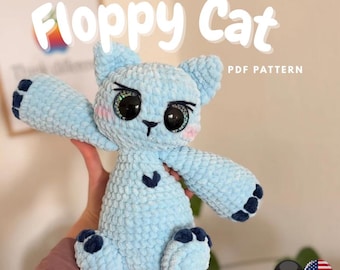 Patrón de ganchillo “Gato Floppy” / Instrucciones de amigurumi para principiantes en formato PDF descargable en alemán e inglés.