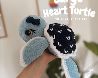 Patrón de ganchillo “Tortuga Corazón Grande” / Instrucciones de amigurumi para principiantes en formato PDF descargable en alemán e inglés.