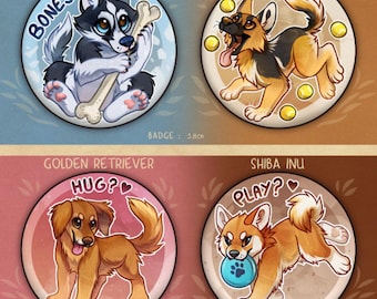 Husky, German Shepherd, Golden Retriever & Shiba Inu - BADGE / BIG MAGNET