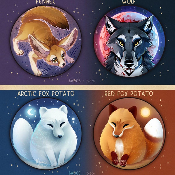 Fennec, Wolf, Arctic Fox & Red Fox potatoes - BADGE