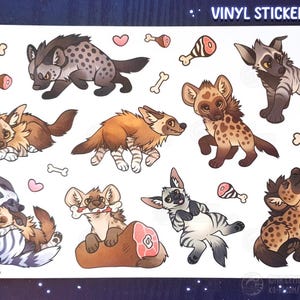 HYENA VINYL STICKER : Autocollant vinyle hyène, animaux, hyène tachetée, rayée, hyène brune, protèle, wild animal, cute yeen stickers sheet