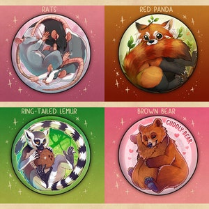 Rat, Red Panda, Ring-tailed Lemur & Brown Bear - BADGE / BIG MAGNET