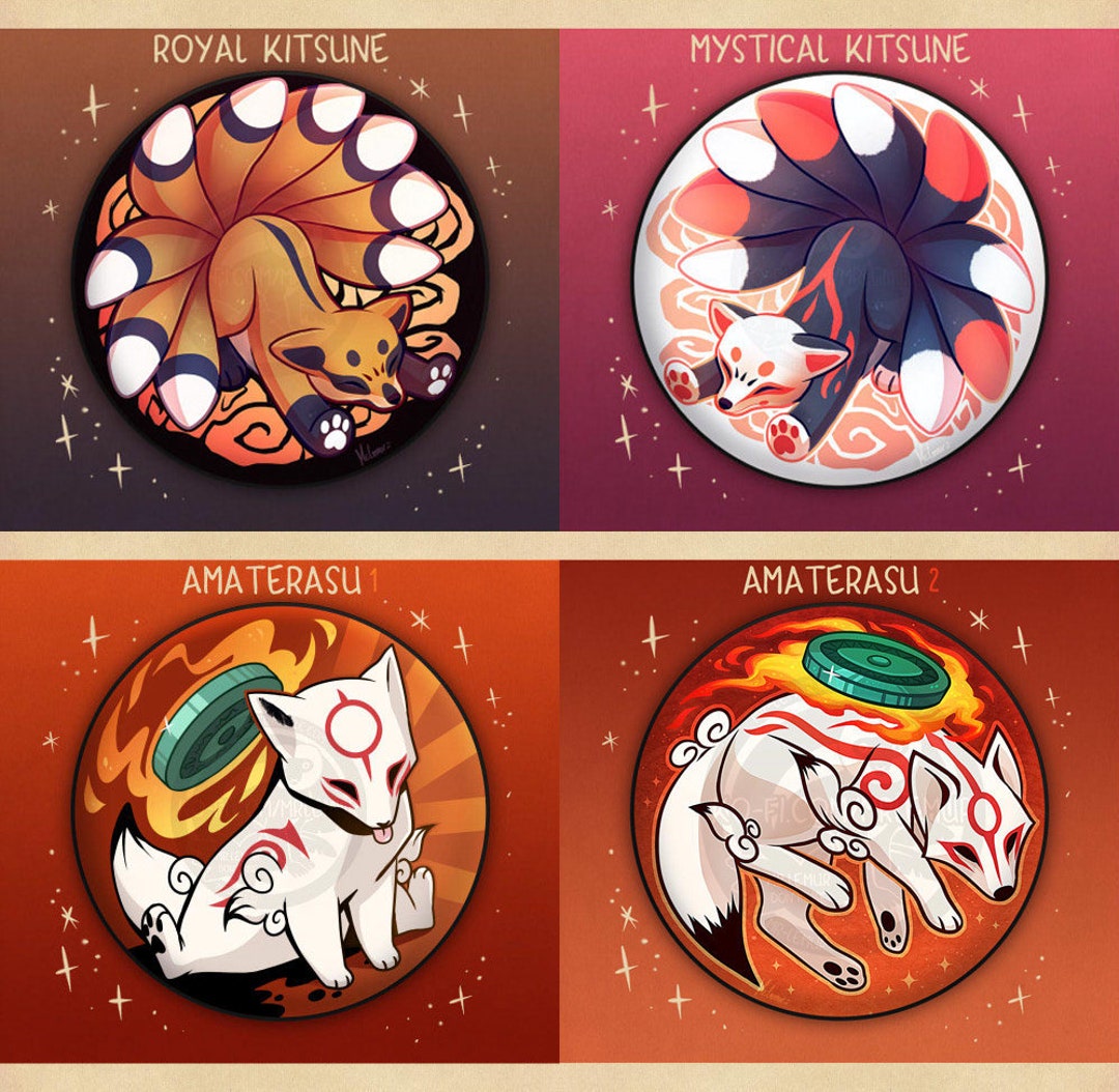 Royal Kitsune & Mystical Kitsune, Wolf Amaterasu - BADGE - Etsy