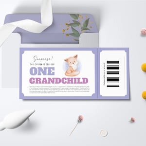 Cupón de nieto para anuncio de embarazo / Certificado de regalo para abuelos / Vale de bebé personalizable / DESCARGA INSTANTÁNEA en PDF