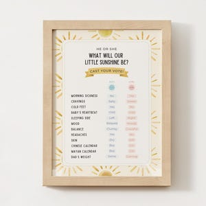 Baby Gender Prediction Game Sun Themed | 8x10 Printable Gender Guessing Sign | Fun Baby Shower Activity | Instant PDF Download