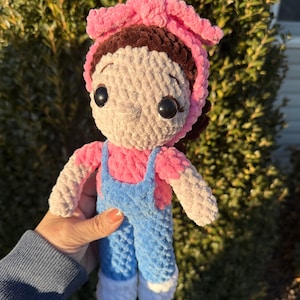Handmade Crochet Girl Doll with Overalls, Adorable Educational Figure, Perfect Gift for Kids, Gift for Toddler, First birthday gift