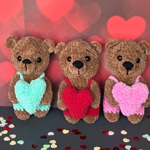 Small Crochet Bear with Heart- Handmade Amigurumi Teddy Bear Plush, Valentine's Day Gift, Cute Love Bear, Anniversary or Birthday Gift