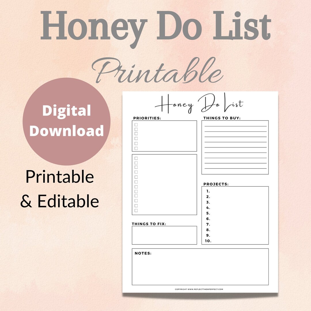 PRINTABLE Honey Do List // Digital Download // Printable To-do List ...