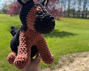 Crochet German Shepherd Plushie, Puppy Stuffed Dog Toy, Amigurumi Dog Plush, Handmade Shepherd Puppy, Dog Lover Gift