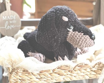 Crochet Dachshund Plushie, Chenille Wiener Dog Plush, Amigurumi Puppy Stuffed Animal, Handmade Dog Toy, Nursery Decor