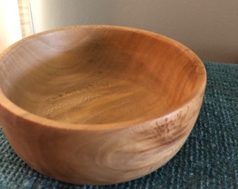 Unique Hand Carved And Turned Wooden Salad Server Bowl. Dish Has Beautiful Wood Grain. Handcrafted Housewarming Present.