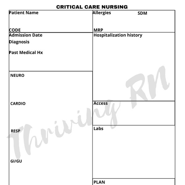 FEUILLE DE TRAVAIL POUR LES INFIRMIÈRES EN USI