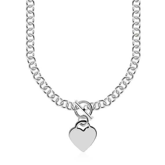 Sterling Silver Rolo Necklace Engravable Heart & Toggle Lock