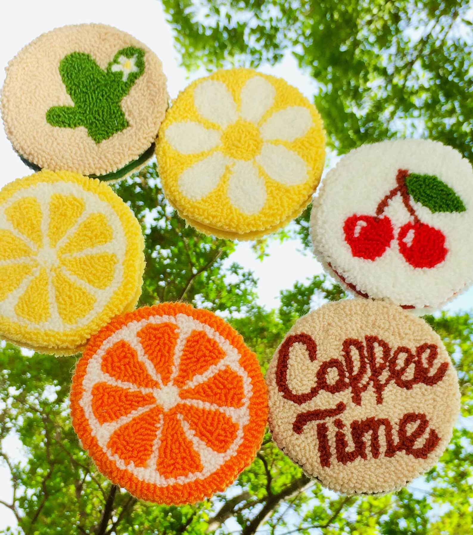 Punch Needle Coasters Handmade Mug Rug Drink Coasters Etsy