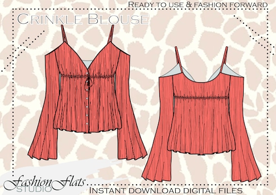 Boho Crinkle Blouse Fashion Flat Sketch Instant Download File Fashion  Design - Etsy