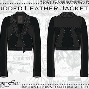 Studded Leather Jacket | Fashion Flat Sketch | Instant download file | Fashion Design