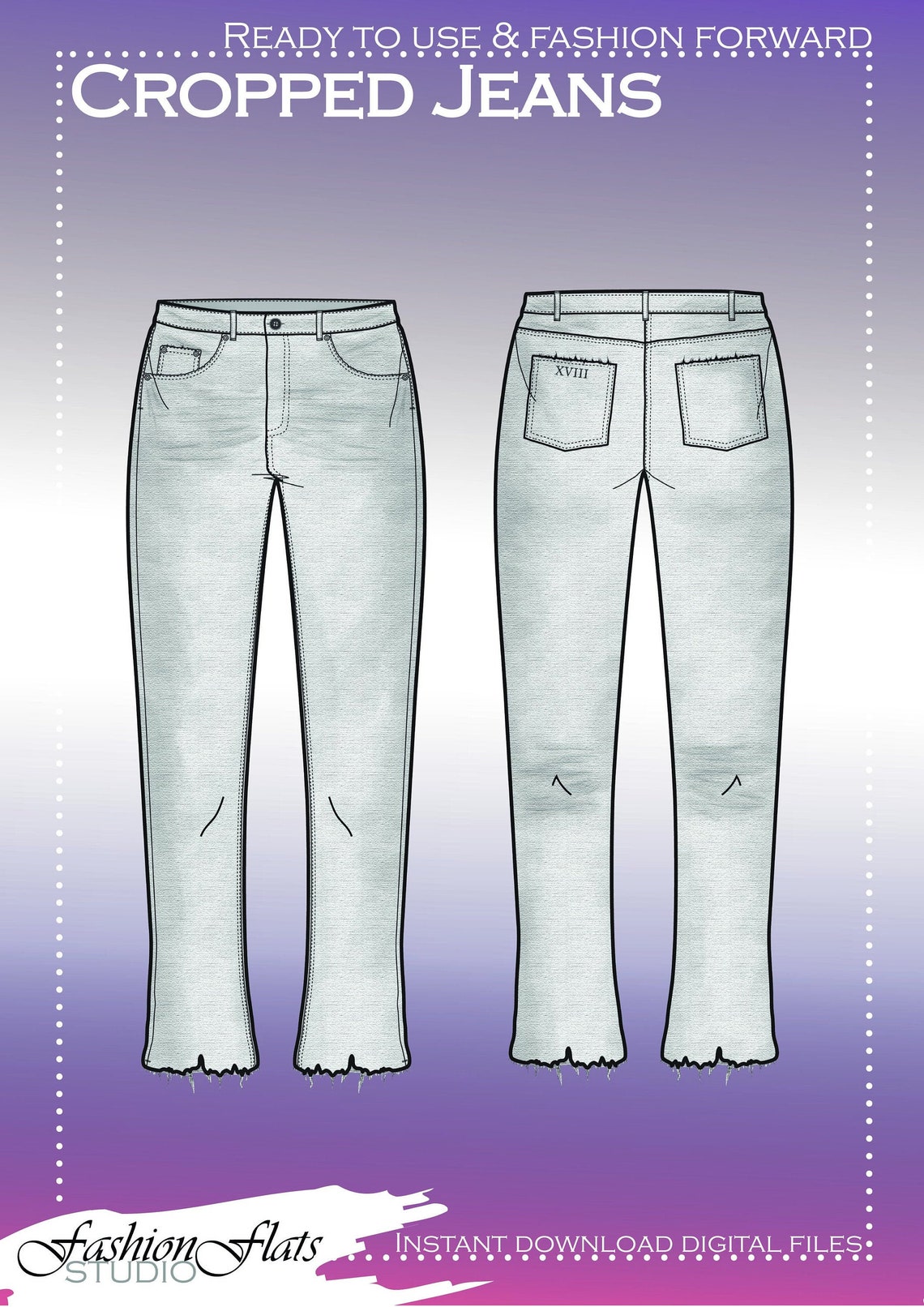 Womens Cropped Jeans Fashion Flat Sketch Instant Download - Etsy