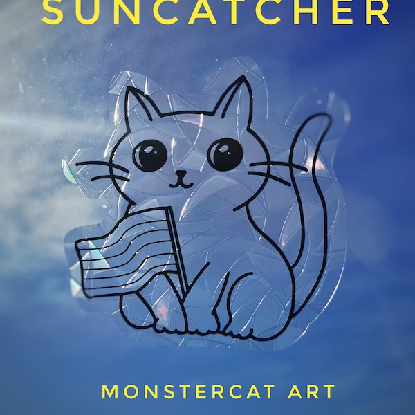 Suncatcher Sticker Katze , Katzenzauber Sonnenfänger mit Regenbogen Effekt, Pride, Dekoration, Fensterschmuck ohne Kleber, Statisch