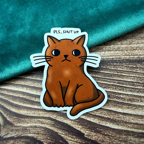 Süße Katze Sticker, pls shut up Aufkleber, Cute Cat, holographic sticker, handmade, real illustration