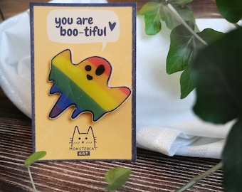 Pin Badge LGBTQ, Ghost Pin Badge, Pride Rainbow Patch, Kawaii RainBoo, Handmade Resin Pin, love, queer, ghost, bootiful