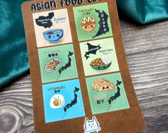 Asia Foodlove Sticker Sheet, Gyoza Ramen Takoyaki Sticker Illustration, Stickers handdrawn, Cute aesthetic planner stickers