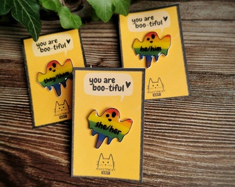 Spirit Pride Button, Rainbow lgbgtq Pin, Pronoun Pin, Kawaii Spirit Pin, Sweet, Queer, rainbow, Pride, Handmade Resin Pin, Individual