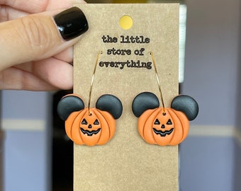 Halloween Collection - Pumpkin Face Mickey Mouse Ears - Polymer Clay Earrings