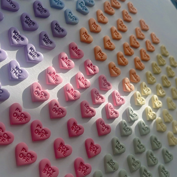 Candy Hearts Earrings, Conversation Hearts Earrings - Polymer Clay Earrings
