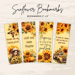 Printable Sunflower Bookmarks, Digital Bookmark, Instant Download ...