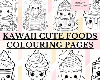 30 Cute Kawaii Foods Colouring Pages, Instant Download, Kids Activities, Kids Colouring, Printable PDF, Cute Kawaii, Adult Colouring.