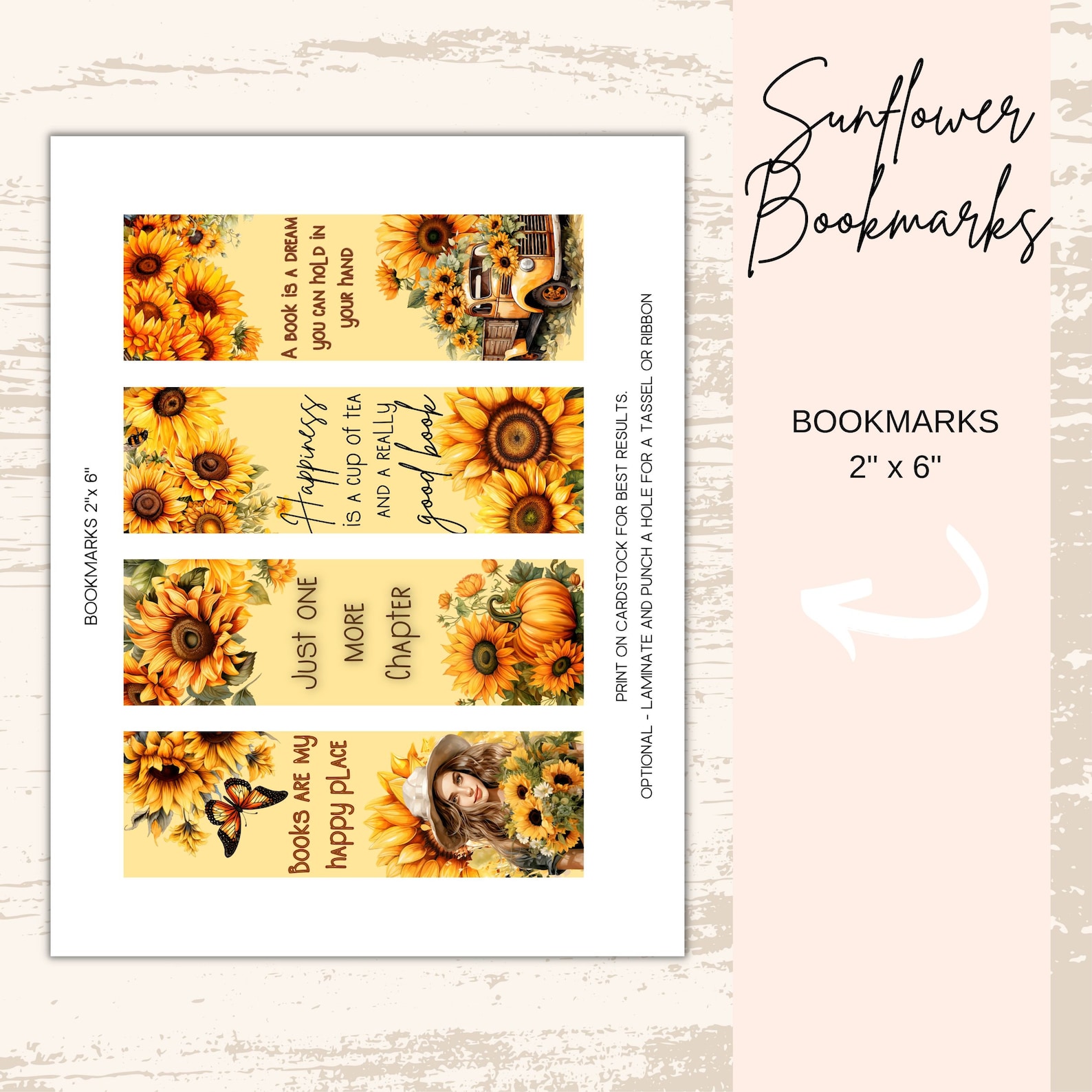 Printable Sunflower Bookmarks, Digital Bookmark, Instant Download ...