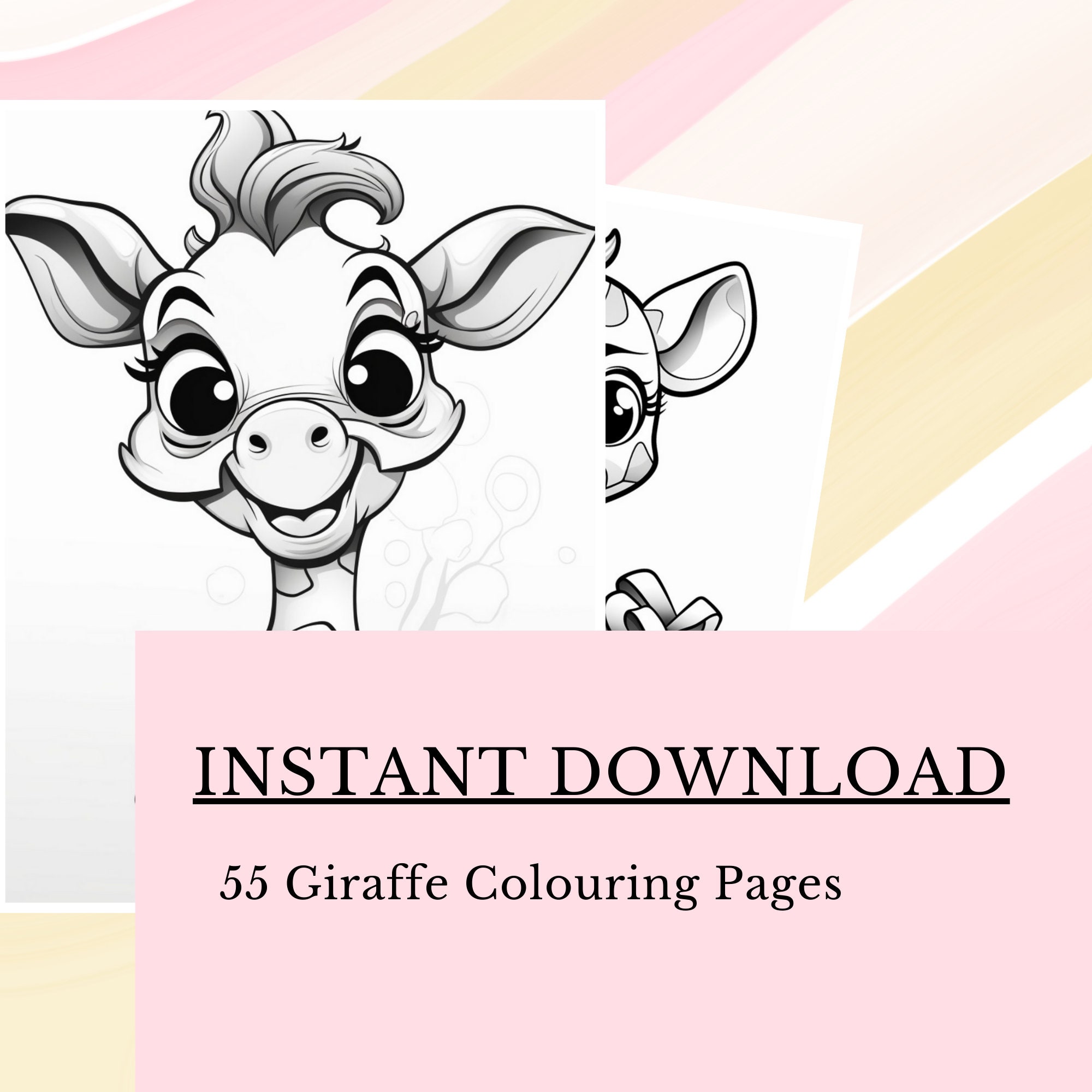 55 Cute Giraffe Colouring Pages, Instant Download, Grayscale Colouring ...