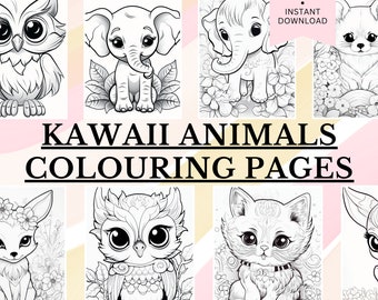 25 Kawaii Animal Colouring Pages, Instant Download, Kids Activities, Kids Colouring, Printable PDF, Cute Kawaii, Adult Colouring
