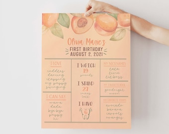 Peach 1st Birthday Milestone Poster | Birthday Milestone Poster | Peach Birthday Party Milestone Sign | Peach 1st Birthday Milestone Poster