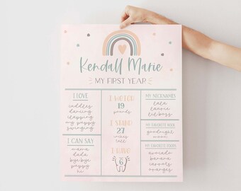 Boho Rainbow First Birthday Milestone Board Template | Rainbow First Bday Milestone | Bohemian Milestone Sign Template | Instant Download