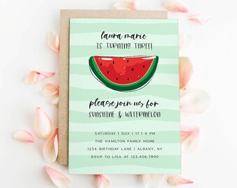 Summer Watermelon Birthday Party Invitation | Summer Watermelon Birthday Invite Template | Fruit Birthday Invitation Instant Download