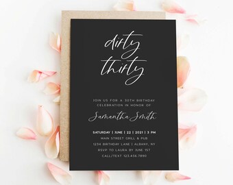 Dirty Thirty Birthday Invitation | 30th Birthday Invite | Black Modern Birthday Invitation | 30th Birthday Invite | Modern Dirty Thirty | 30