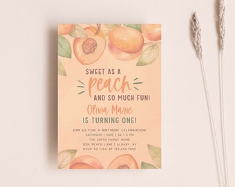 Peach 1st Birthday Invite | Peach Birthday Party Theme | Peach Birthday Invitation | 1st Birthday Invite | Summer Birthday | Fruit Birthday