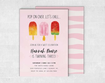 Popsicle Birthday Party Invitation | Summer Birthday Party Invite | Editable Template | Girl Popsicle Party | Summer Popsicle Invitation