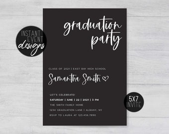 Modern Graduation Invitation Template | Minimalistic Grad Party | Graduation Party Invite | Black Graduation Invitation | Instant Download