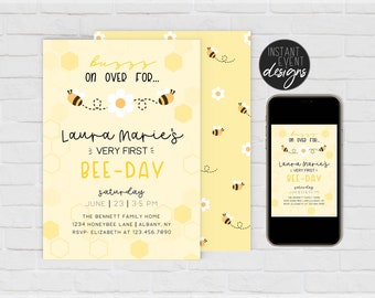 1st Bee-Day Invitation | Honey Bee Invite | Bee-Day Invitation | Bee-Day Party Invitation | Instant Download Invitation | 1st Bee Day Party